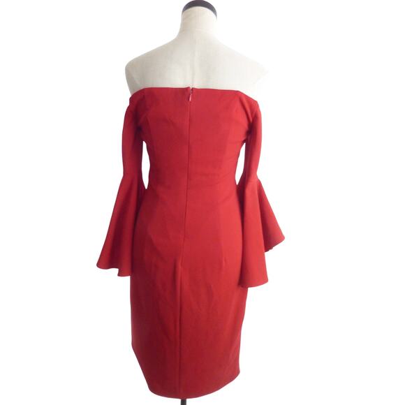 Calvin Klein Red Off Shoulder Cocktail Dress Size 2 Bell Sleeve - Picture 3 of 8